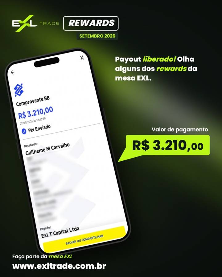 EXL Rewards — comprovante Pix de R$ 3.210,00 enviado por Exl T Capital Ltda