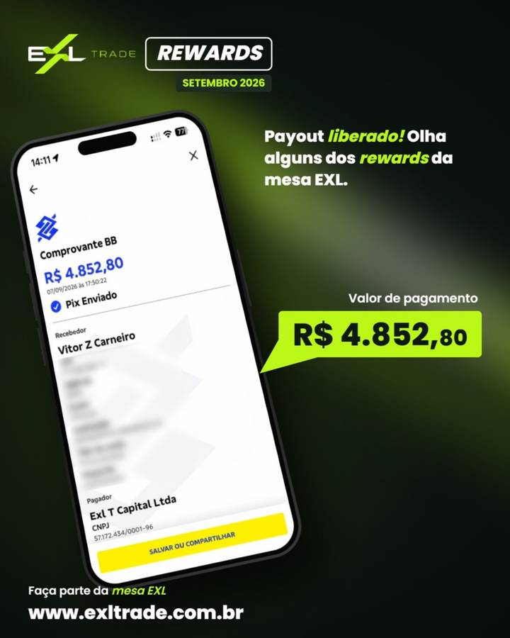 EXL Rewards — comprovante Pix de R$ 4.852,80 enviado por Exl T Capital Ltda